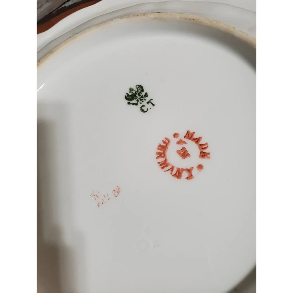 Vintage Rose Floral‎ German Porcelain Serving Tray Plate Gold Gilt Handles